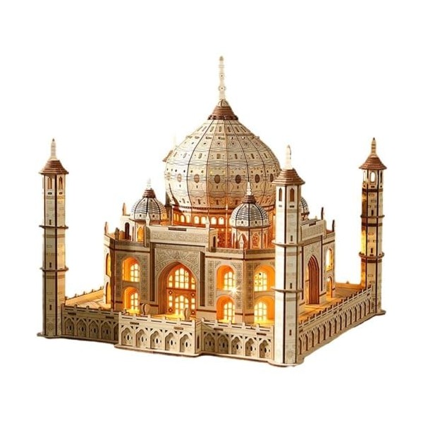 Puzzles en Bois 3D pour Enfants Adultes, Kit De Puzzle De Modèle Taj Mahal avec Kit De Construction De Modèle De LED
