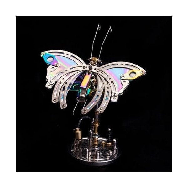 Kit de modèle de puzzle en métal 3D pour adultes, 195 pièces, papillon du chaos Steampunk en métal 3D avec base de fleur, mod