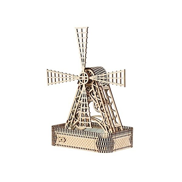 KaAfaL Puzzles 3D Moulin à Vent en Bois Rotatif Mode Mécanique Kit Éducatif Casse-tête Assemblage Modèle Cadeau for Garçons F