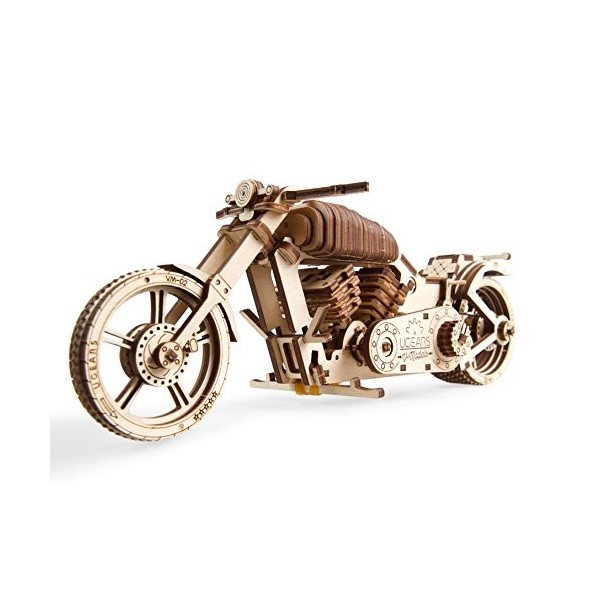 UGEARS Moto avec Sidecar Puzzles 3D - Cadeau de la Fête des Pères UGR-10 Moto Scrambler Kits de Modèles en Bois pour Adultes 