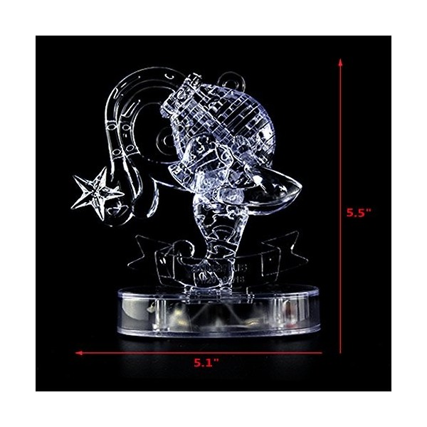 Coolplay Puzzle en cristal 3D avec base lumineuse pour adulte, puzzle 3D du zodiaque constellation série du Verseau