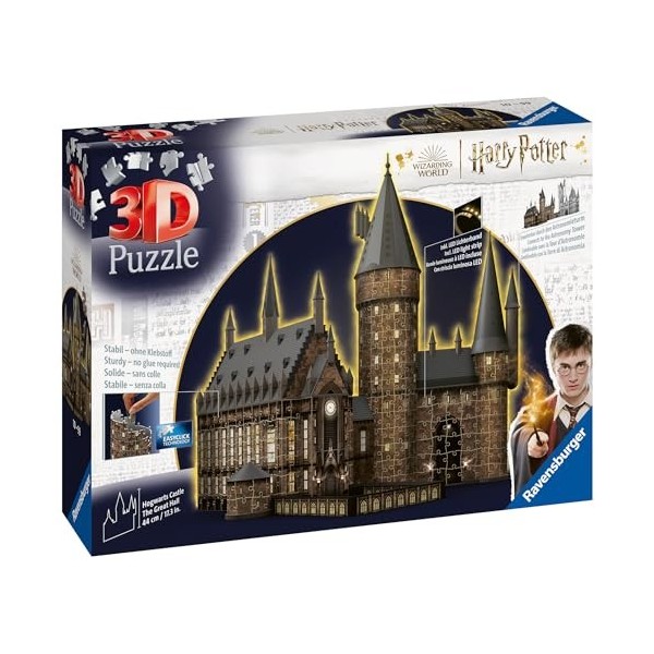 Ravensburger - Puzzle 3D Building - Château de Poudlard illuminé - La Grande Salle/Harry Potter - A partir de 10 Ans - 540 pi