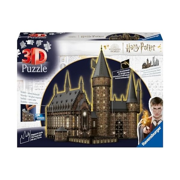 Ravensburger - Puzzle 3D Building - Château de Poudlard illuminé - La Grande Salle/Harry Potter - A partir de 10 Ans - 540 pi