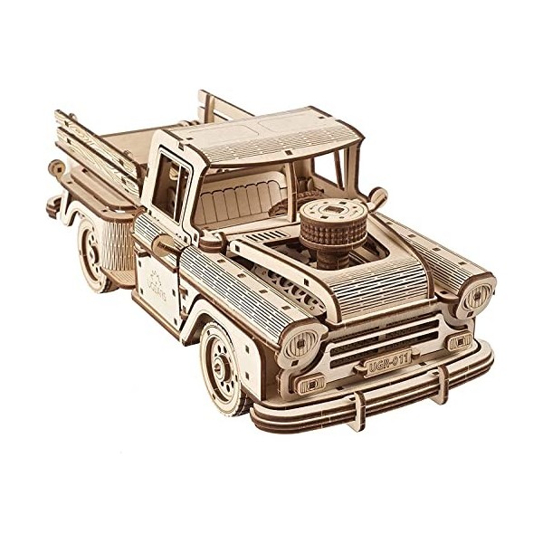 UGEARS Puzzle 3D Bois Kit - Camion Classique des années 1950 Pickup Lumberjack Truck Maquette Voiture à Construire - Maquette