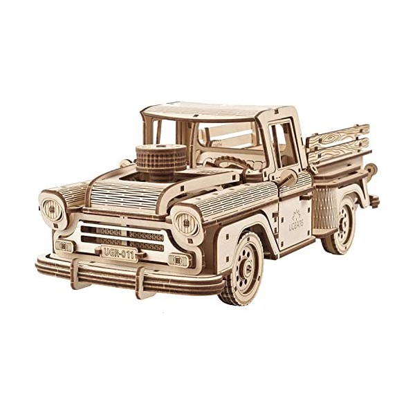 UGEARS Puzzle 3D Bois Kit - Camion Classique des années 1950 Pickup Lumberjack Truck Maquette Voiture à Construire - Maquette