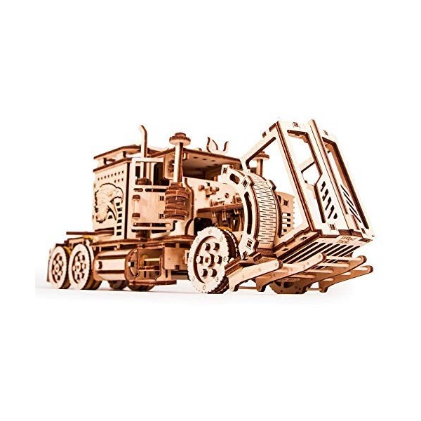 Wood Trick Big Rig Camion Jouet Mécanique - Puissant Moteur à Ressort - Kit de Modèle de Camion Semi-Réaliste en Bois pour Ad