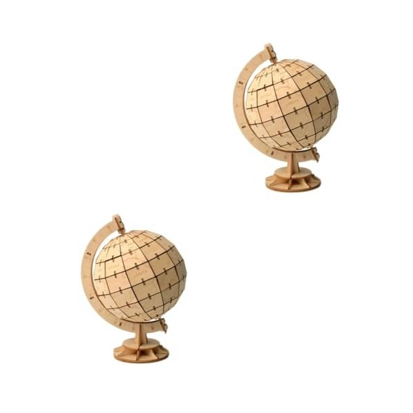 Totority 2 Pièces Puzzles 3D Globe Tridimensionnel en Bois