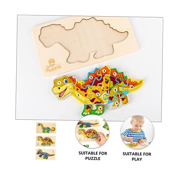 Totority 6 Ensembles Dinosaure 3D Puzzle Dinosaure Puzzle en Bois Enfants Jouets Éducatifs Assemblage Animal Puzzle Alphabet 