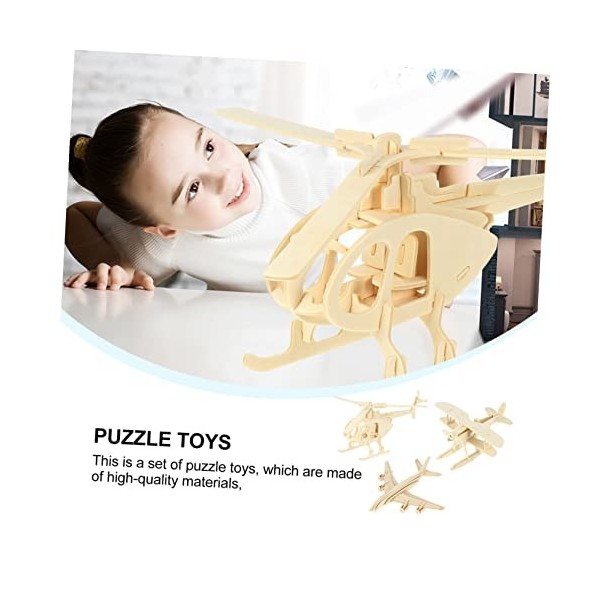 Totority 3 Ensembles 3 Pcs Modèle davion Jouet Ensemble De Jeu en Bois Enfants Puzzles Modèles en Bois Avion Intelligence Pu