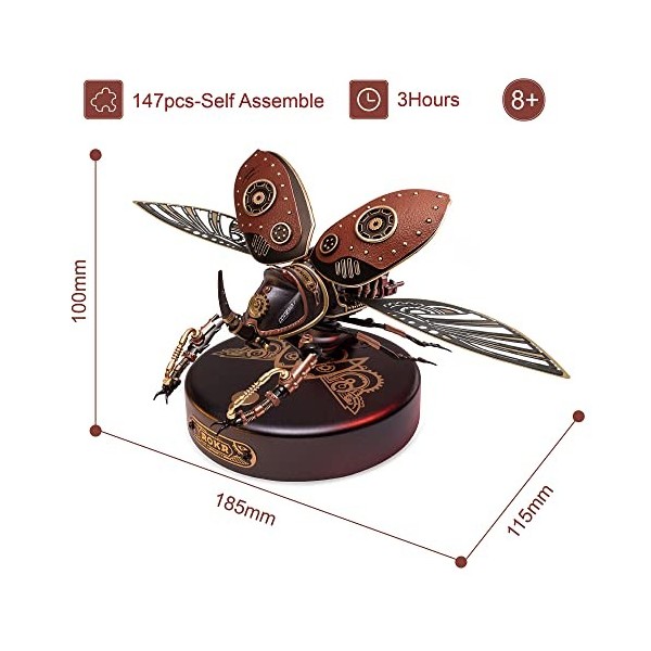 ROKR 3D Metal Puzzles Rhinocéros Coccinelle Modèles réduits de Moteurs en Plastique pour Adultes à Construire Mécanique Age C