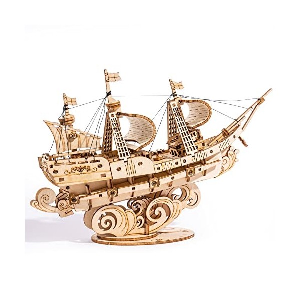 RoWood Puzzle 3D en bois pour adultes, modèle de bateau en bois vintage à construire, meilleure idée cadeau - Voilier