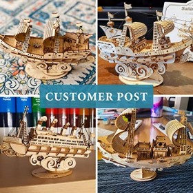 RoWood Puzzle 3D en bois pour adultes, modèle de bateau en bois vintage à construire, meilleure idée cadeau - Voilier