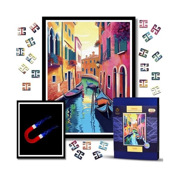 Puzzle en Bois avec Cadre aimanté - Puzzle Bois pour Adulte - Puzzle Art Deco - Puzzle Tableau Décoration Murale Salon Chambr