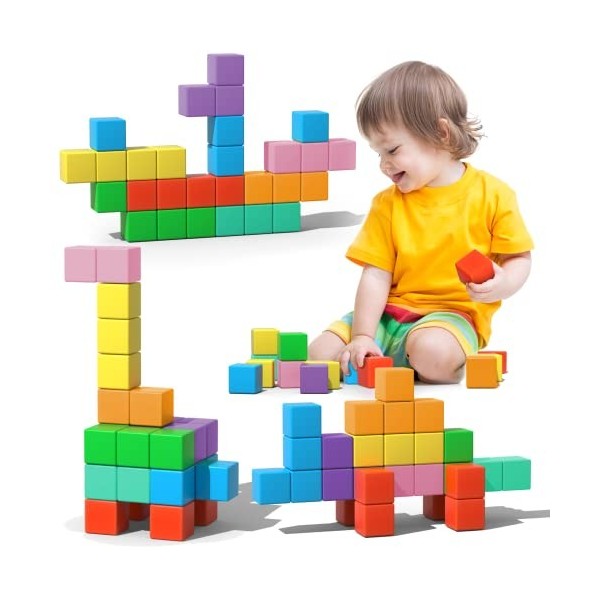 Asago Lot de 56 blocs de construction magnétiques - Grandes pierres magnétiques de 34 mm - 3D - Puzzle pour lentraînement du