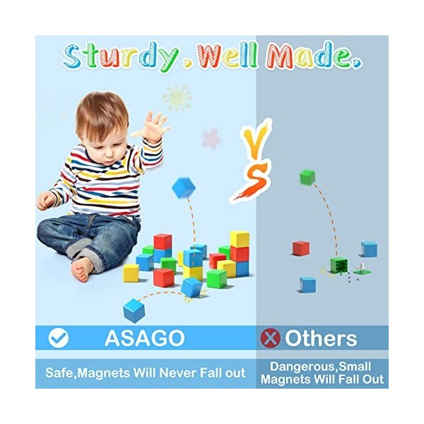 Asago Lot de 56 blocs de construction magnétiques - Grandes pierres magnétiques de 34 mm - 3D - Puzzle pour lentraînement du
