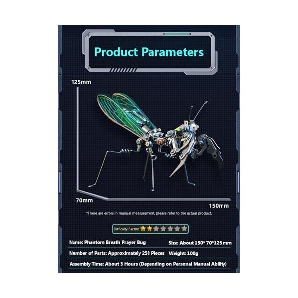 Kits de Puzzles 3D Metal Mante - 258 PC - 3 Heures à Construire - Insecte Métal Modèle Jouet de Construction - Idéal pour Les