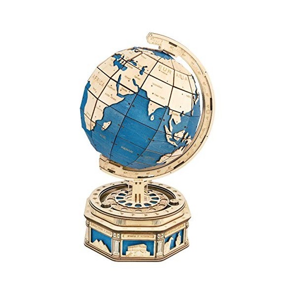 Globe terrestre rotatif surdimensionné - Puzzle 3D Mécanique en bois Rokr