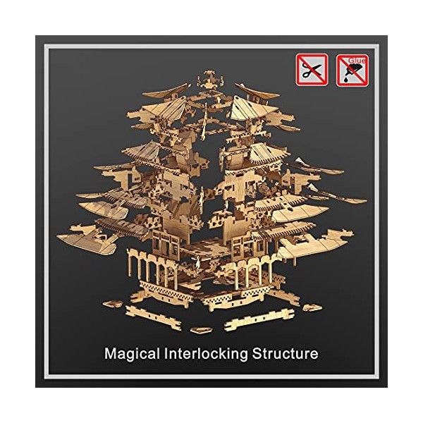 Dellia Puzzle 3D en bois - 153 pièces - 1:150 - Kit de modélisme mécanique - Architecture chinoise antique 3D - Puzzle mécani