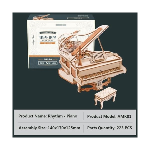 Puzzle en Bois 3D Magic Piano - Boîte à Musique Kit de Maquette pour Adultes - Maquette Mécanique Jeux de Construction - 223p