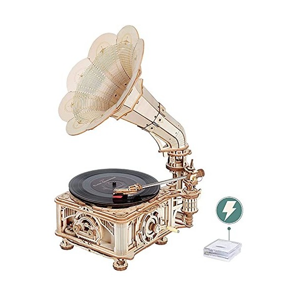 ROKR Puzzle 3D Maquette en Bois a Construire pour Adulte Enfants Maquette Gramophone Classique Kits de Modèles de Bricolage C