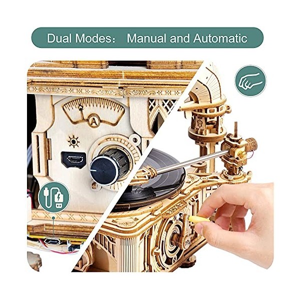 ROKR Puzzle 3D Maquette en Bois a Construire pour Adulte Enfants Maquette Gramophone Classique Kits de Modèles de Bricolage C