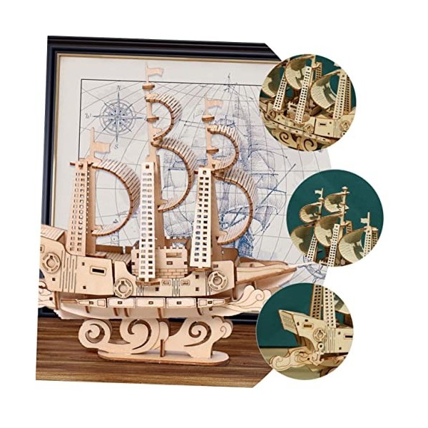 Toyvian 5 Pièces Jouet Voilier en Bois Maquettes De Bateaux à Construire pour Adultes Bateau De Puzzle 3D Modèles pour Adulte