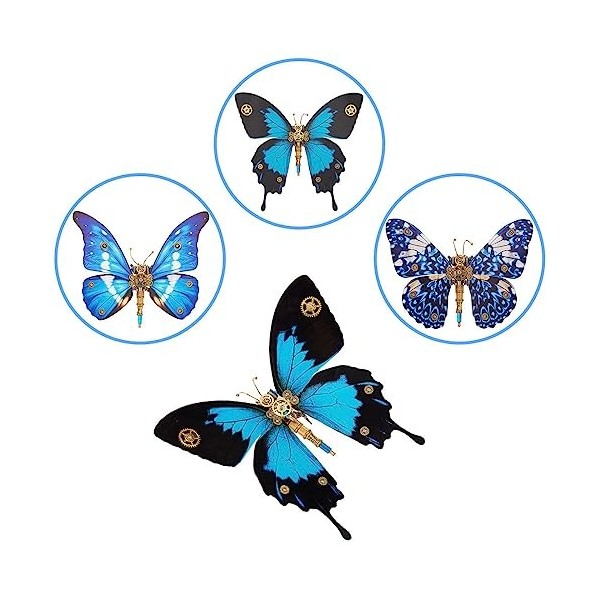 Novaray Puzzle 3D en métal, papillon, plus de 200 pièces Steampunk en métal Montage papillon Morpho Helena, Papilio Ulysses e