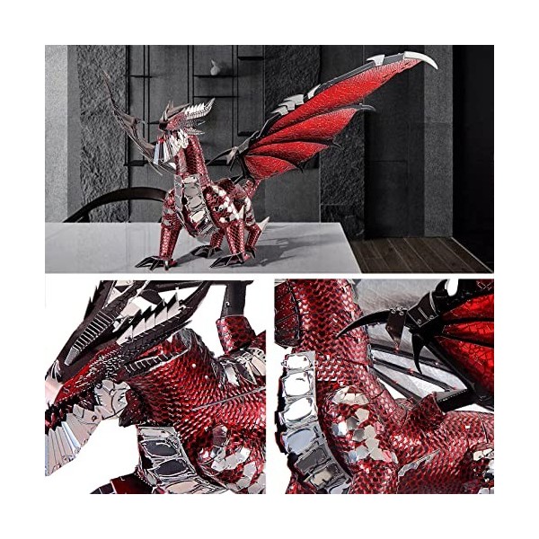 Piececool Kits de modélisme en métal 3D, puzzle en métal 3D avec le roi du dragon noir et rouge, cadeaux danniversaire pour 