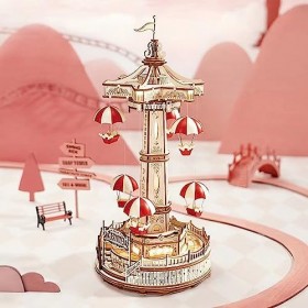 KaAfaL Puzzles 3D for Adultes Parachute Tower Unique Bricolage Boîte à Musique Modèle Mécanique Casse-tête Jeux Superbes Cade