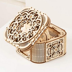 Leic Modèle de boîte à Bijoux en Bois 3D 122 pièces modèle de Puzzle mécanique 3D découpe au Laser Cadeau de Jouet créatif av