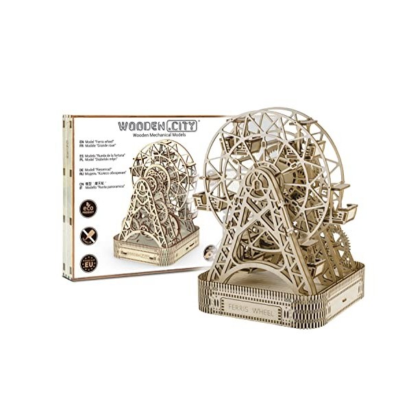 Wooden.City Wooden Mechanical Model Kit to Build - Ferris Wheel - Open Mechanism - Birthday for Teens and Adults - 3D Puzzle 