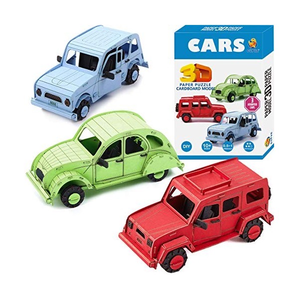 CUPUZ Lot de 3 puzzles 3D en papier de construction de voiture pour adultes et enfants - Jeux de société - Jouets et jeux édu