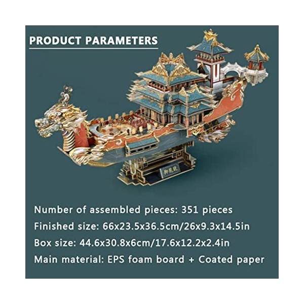 GAENZA Assemblé Puzzles 3D Uniques pour Adultes Puzzles de Bateau Dragon Vent Chinois Modèle de Bateau Puzzles créatifs Faits