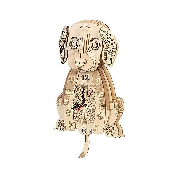 Horloge Beagle : Puzzle en bois 3D pour adultes sur le thème de Noël Kits dhorloge en bois à construire avec pendule horloge