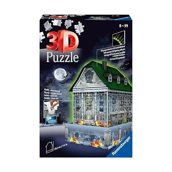 Ravensburger Puzzle 3D Maison hantée de 216 pièces pour enfants 11548 – Technologie Easy Click signifie que les pièces sembo