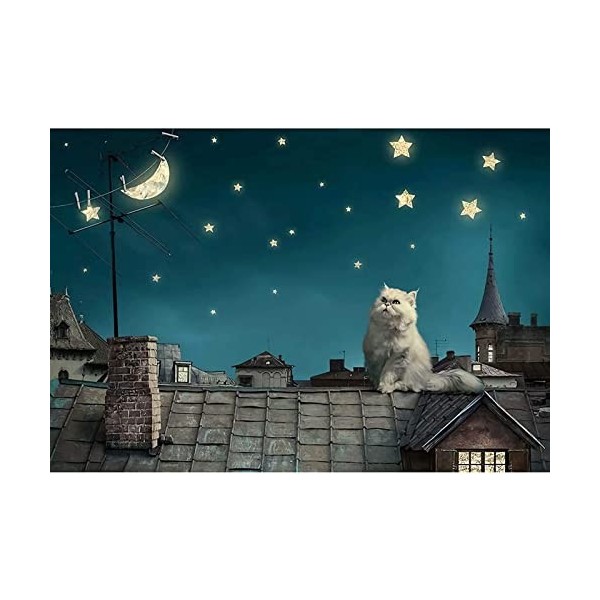 HIGOH Puzzle en Bois 3000 pièces Chat regardant la Lune Jeu de Puzzle