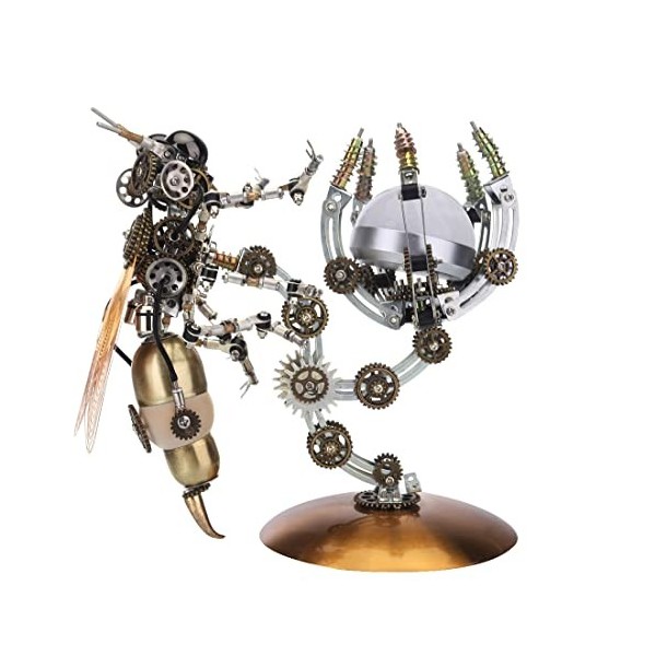 MameG Puzzle 3D en Metal Mécanique Lampe Guêpe Maquette avec Lampe, 627 Pièces DIY Steampunk 3D Metal Model Kit Métallique Je