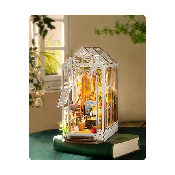Rolife Kit de maison de jardin à faire soi-même pour coin de livre - Kit de bibliothèque miniature 3D créatif - Serre-livres 