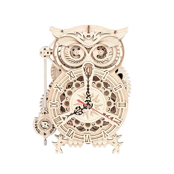 RoWood Puzzles 3D pour adultes, horloge en bois en forme de hibou, kit de modèle mécanique, cadeau pour adultes et adolescent