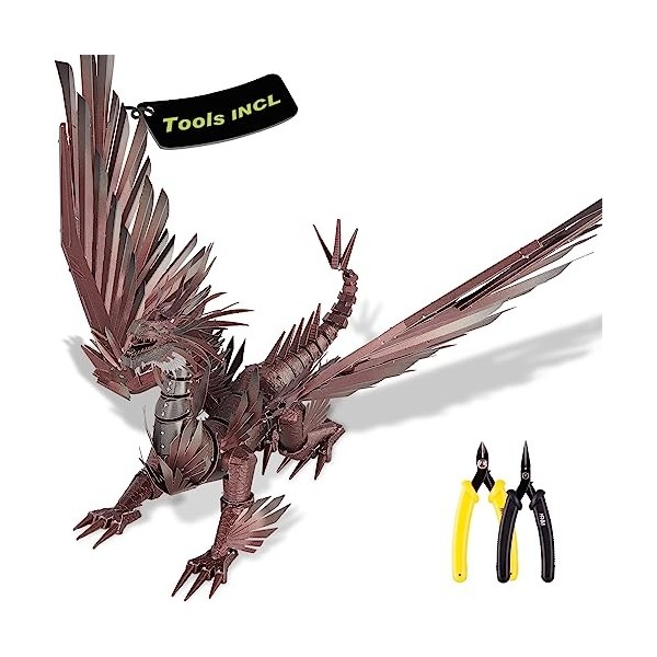 Piececool Puzzle 3D en métal pour adultes, modèle 3D Hellstrom Dragon avec kit doutils de bricolage, casse-tête stimulant en