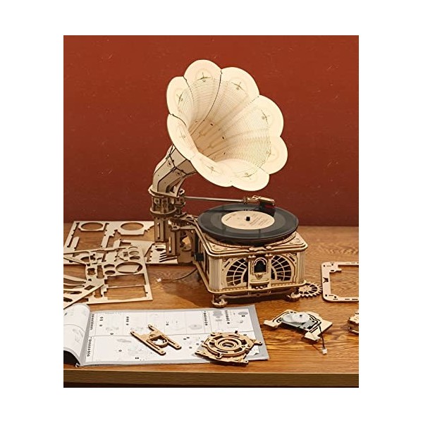 KaAfaL Jouets tridimensionnels - Kit de Puzzles en Bois for phonographe - Modèle mécanique Jeux de Casse-tête Superbes Cadeau