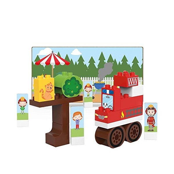 BIOBUDDI- Fire Truck Play Set, 20 Blocks Building Blocs de Construction, BB-0127, Multicolore