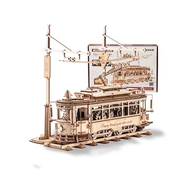 ROKR Casse-tête 3D en bois modèle de voiture pour adultes à construire – Jeu de tramway en bois avec chemin de fer – Puzzles 