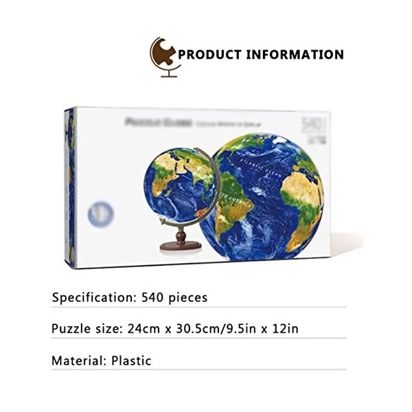 3D Globe Puzzle Puzzles 500 Pièces Puzzles 3D Puzzles Expériences Scientifiques Bâtiment Éducatif pour Les 4-8 Ans Et Plus