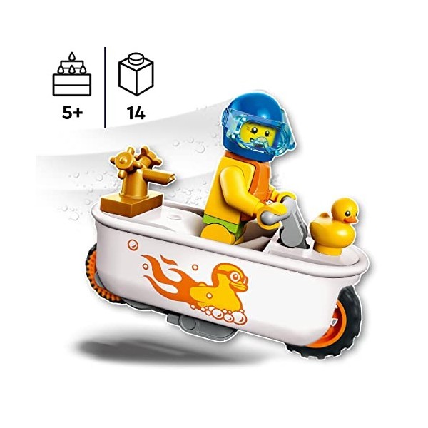 LEGO 60333 City Stuntz La Moto de Cascade Baignoire, Jouet avec Minifigurines de Cascadeurs, Idée Cadeau pour Garçons et Fill