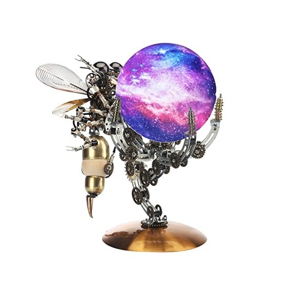 PLAYOU Abeille Puzzle 3D en Métal, DIY Maquette Guêpe Jouets avec Lampe et Support, 3D Métal Modèle Kits Puzzles, Jouet de Co