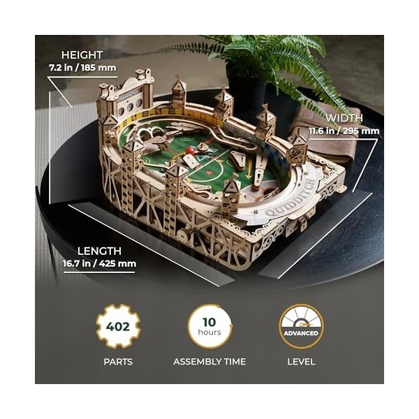 UGEARS Harry Potter Quidditch Flipper en Bois - Maquette en Bois à Construire - Puzzle 3D Bois - Jeu de Flipper Bois mécaniqu