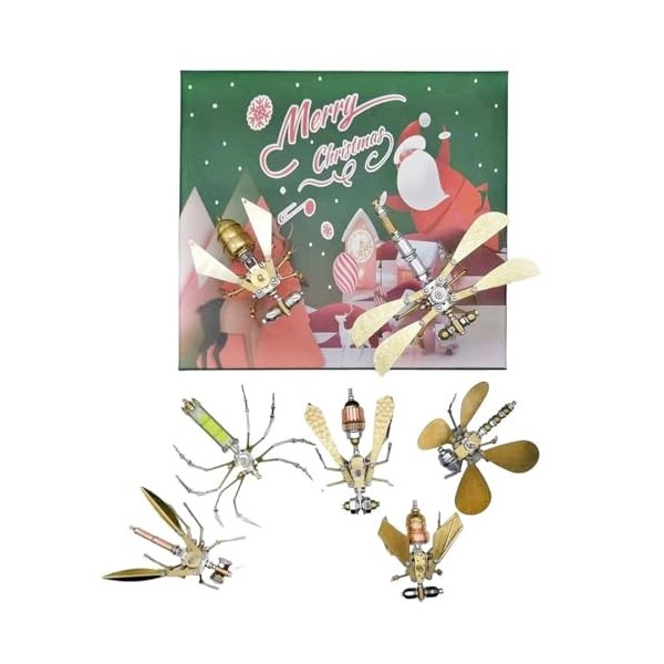 Lumitex Puzzle 3D en métal - Insectes de Noël - Lot de 7 - Montage - Insectes de Noël - Kit de modélisation créatif - Calendr