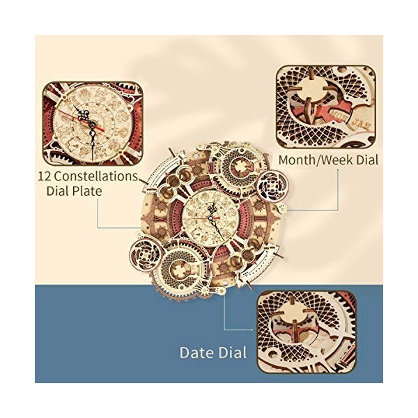 ROKR Puzzle 3D en Bois Horloge Modèle 30,5 cm - DIY 168 Pièces Modélisme Mécanique Kit Jouet Décoration de la Maison Cadeaux 