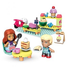 Mega Stationers Construx Barbie Coffret Boulangerie avec 2 Mini-Figurines, Jeu de Briques de Construction, 76 pièces, pour En